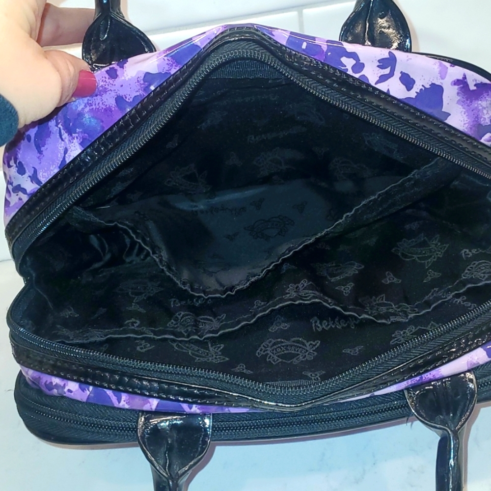 (1270) Betsy Johnson 9x3 purple and black PVC purse/makeup bag. - Picture 6 of 10
